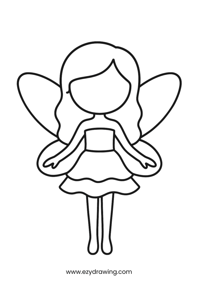 A cute cartoon-style drawing of a girl with butterfly wings. The girl wears a dress and has wavy hair, combining fairy and butterfly aesthetics.