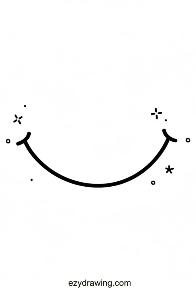 Simple cute smile drawing with a curved mouth line and small sparkly decorative dots
