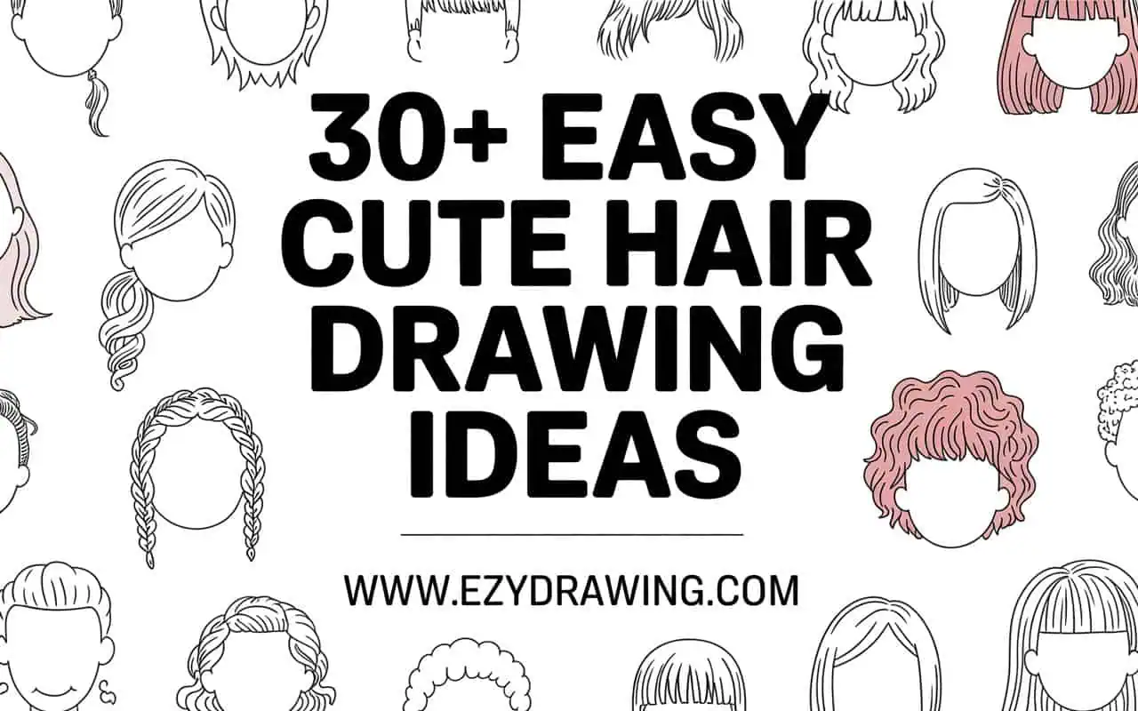 Cute easy hair drawing ideas for kids showing simple hairstyles and outlines in a beginner friendly cartoon style