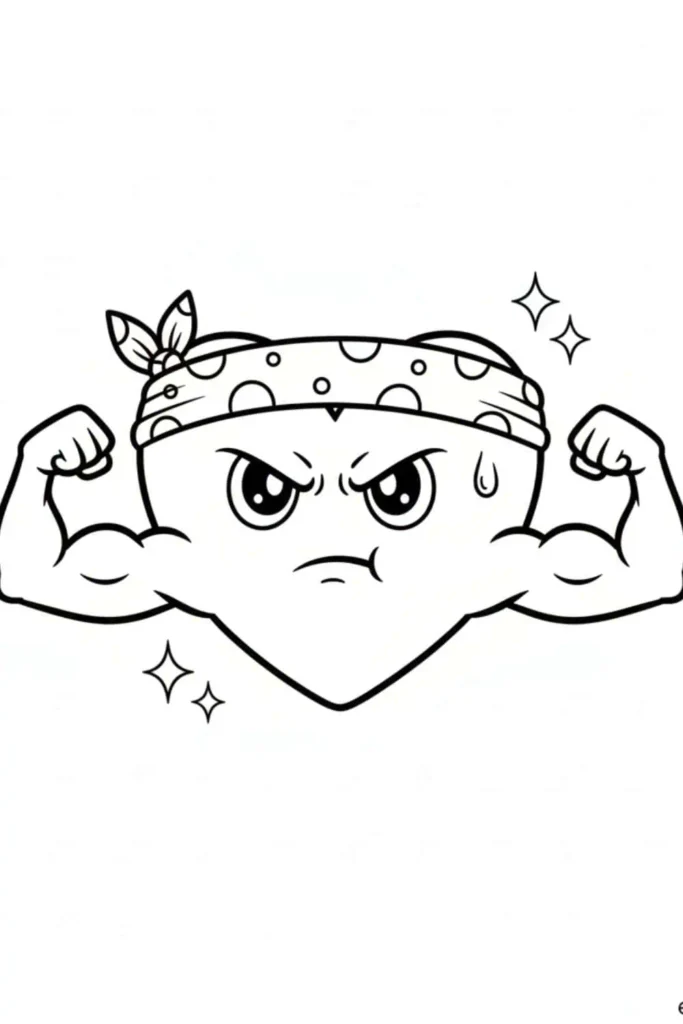 A strong heart wearing a workout bandana, flexing its muscles to show that love also needs strength, effort, and determination to grow.