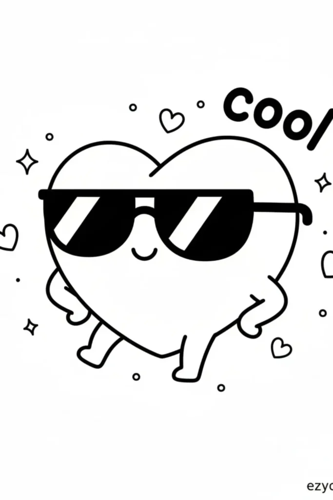 Cool heart wearing shades with a fun pose, showing playful confidence and style, perfect drawing idea for kids who love trendy designs