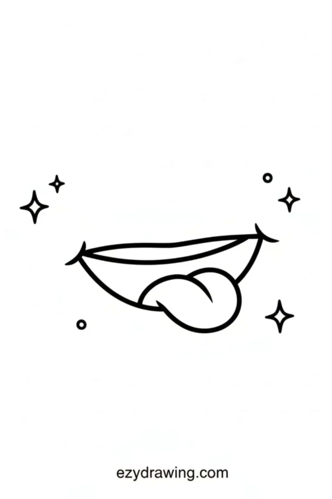 Cute cartoon mouth drawing with a playful tongue sticking out and small sparkly accents
