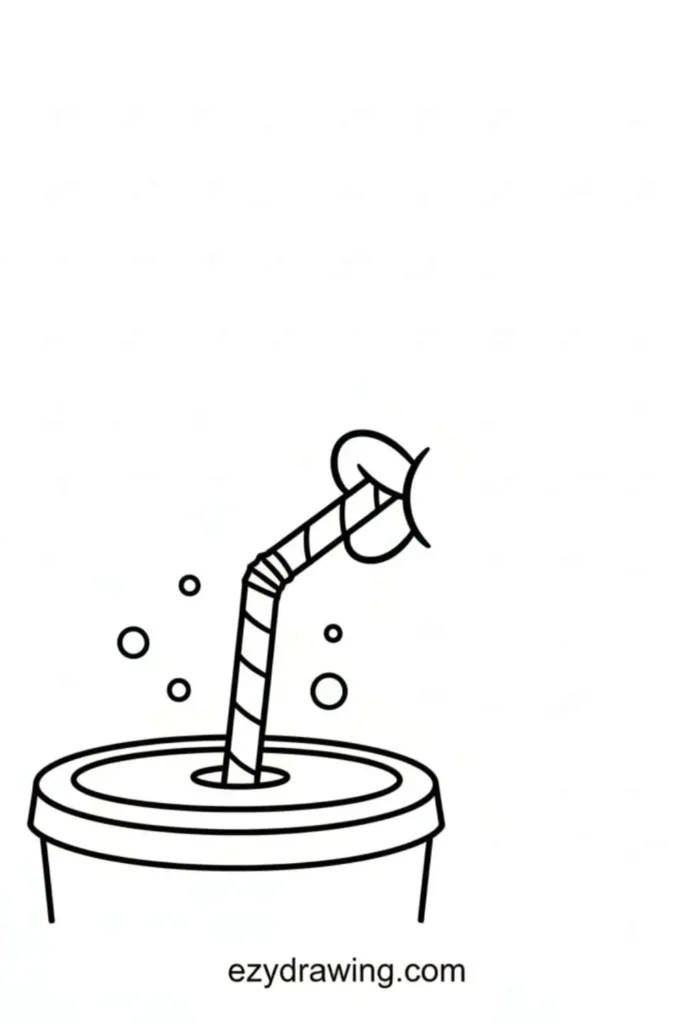 Cute mouth sipping from a striped straw in a drink cup with small bubbles around it