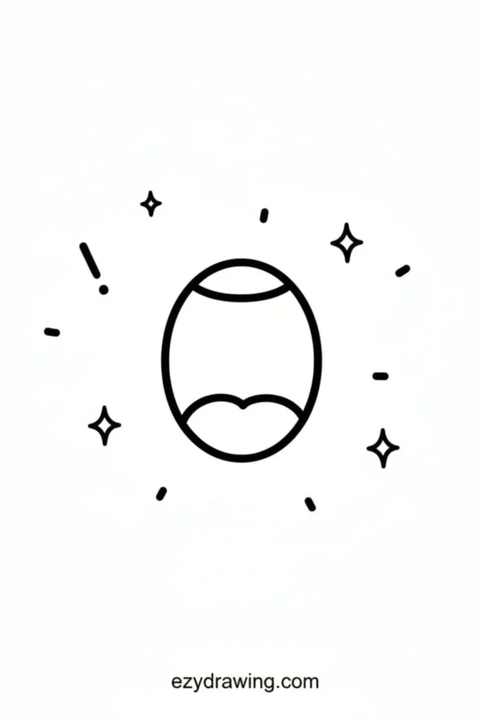 Cute surprised O shaped mouth drawing with small sparkles and lines around it