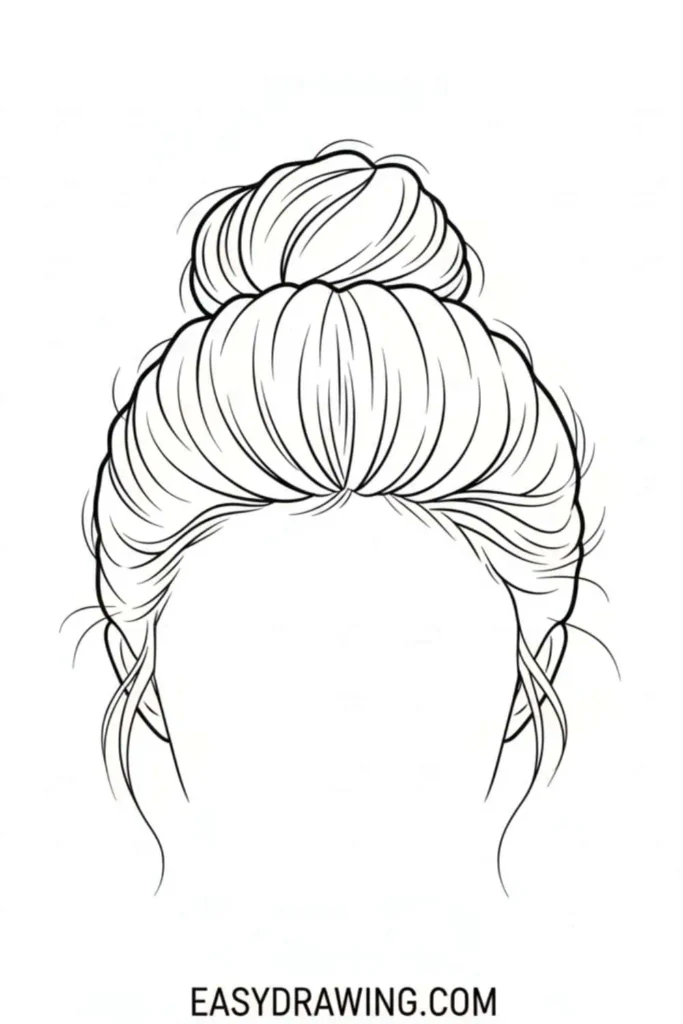 Easy top knot hair drawing with a high bun, smooth pulled