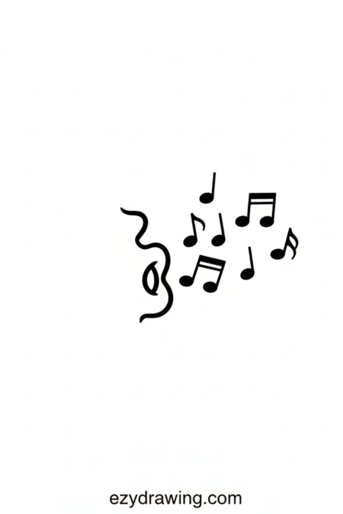 Cute whistling mouth drawing with musical notes floating outward