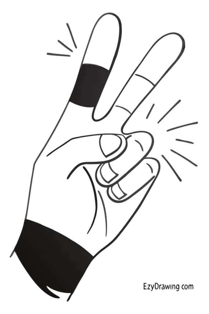 Spider-Man hand drawing showing web-shooting gesture with two raised fingers and motion lines from ezydrawing.com