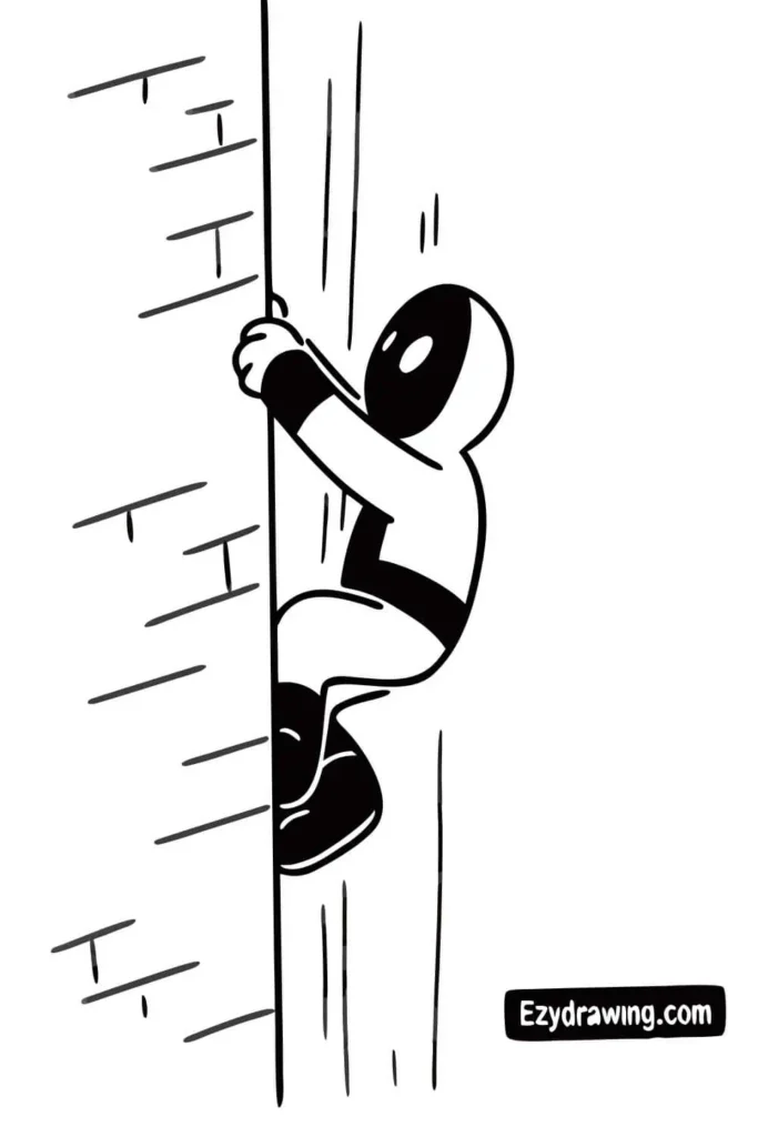 Simple Spider-Man drawing climbing a wall in cartoon style with motion lines and bold outlines from ezydrawing.com