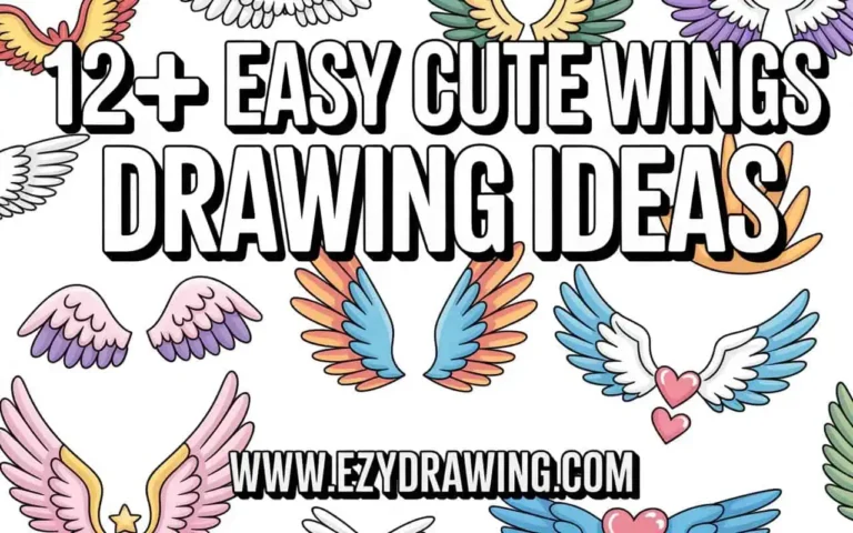 Easy cute wings drawing ideas for kids featuring colorful angel fairy and heart wings with simple shapes on white background!