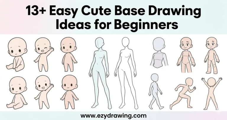 Cute base drawing ideas for beginners showing simple body proportions, poses, and character base sketches for practice