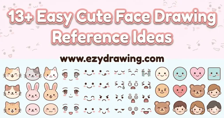 13+ easy cute face drawing reference ideas with kawaii expressions, animals, hearts and www.ezydrawing.com text
