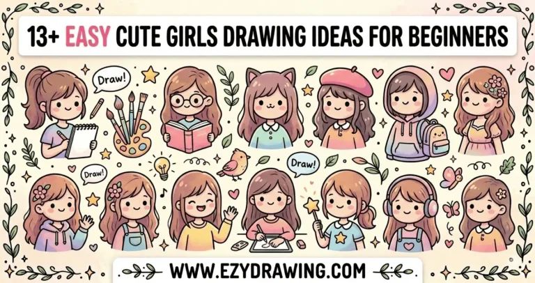 13+ easy cute girls drawing ideas for beginners with kawaii girl characters, sketching poses, and simple cartoon style doodles
