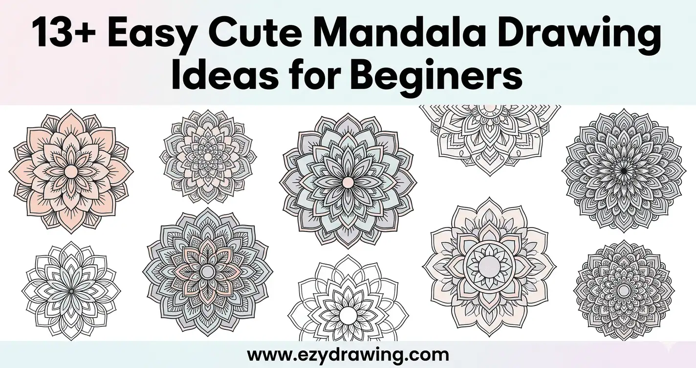 Collection of easy cute mandala drawing ideas for beginners featuring simple floral patterns and clean line art designs