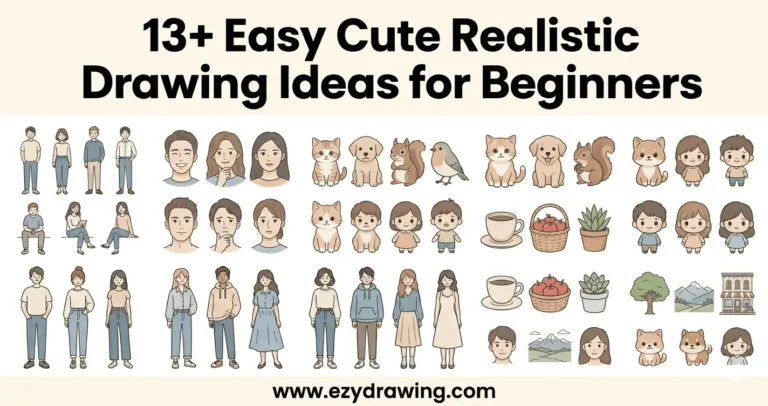 Easy cute realistic drawing ideas for beginners showing people, animals, objects, and nature sketches in simple clean style