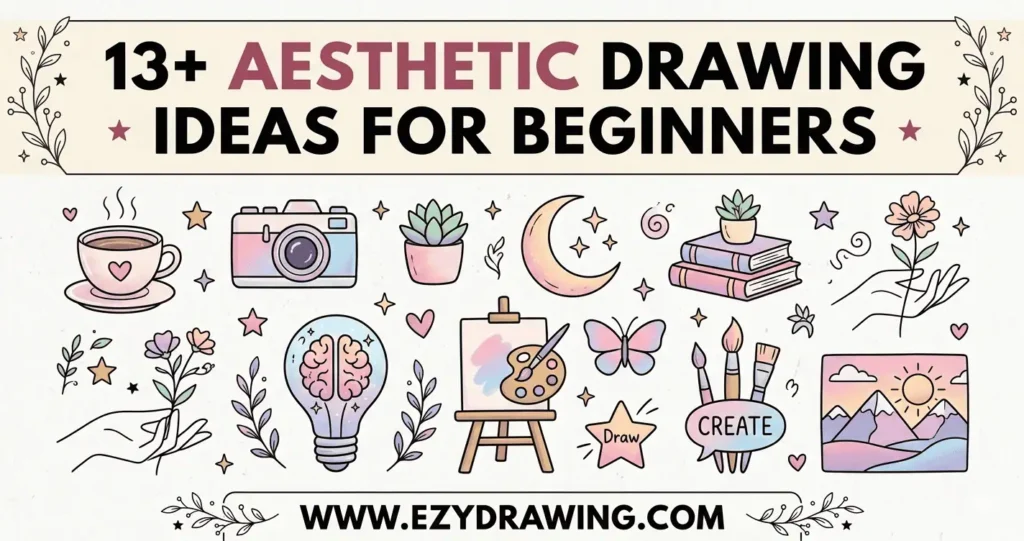 13+ aesthetic drawing ideas for beginners with cute objects, moon, plants, camera, butterfly and creative doodles