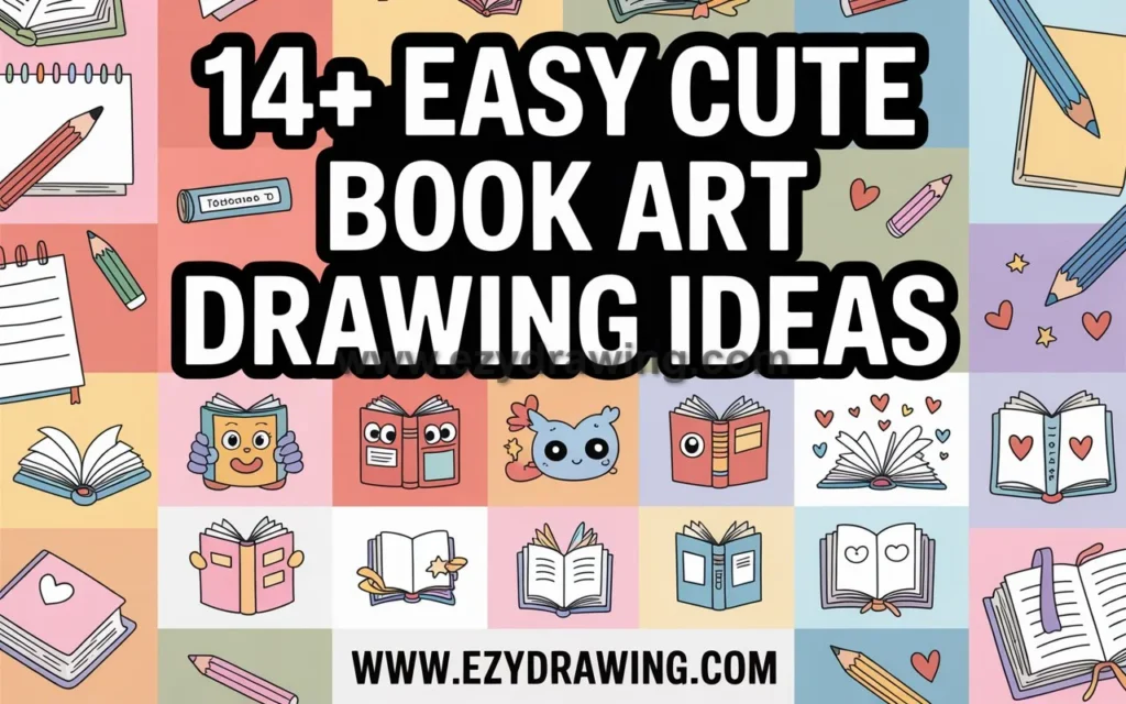 14+ easy cute book art drawing ideas with simple doodles, colorful backgrounds, and fun beginner-friendly sketches for kids