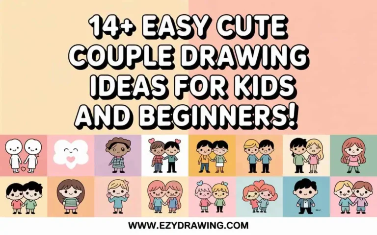 14+ easy cute couple drawing ideas for kids and beginners with simple cartoon characters and pastel backgrounds