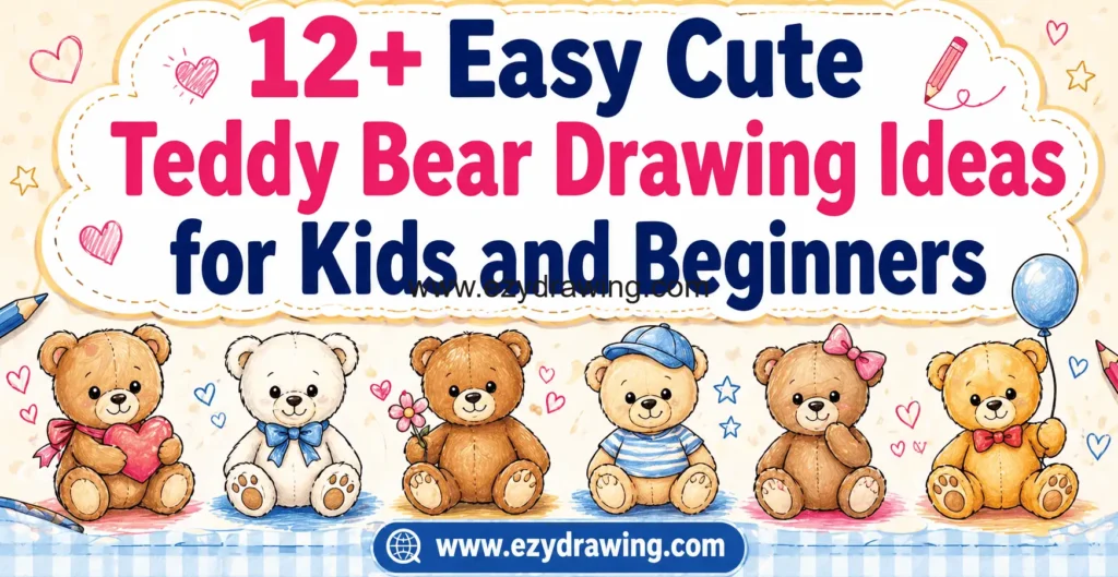 12+ easy and cute teddy bear drawing ideas for kids and beginners featuring colorful illustrations