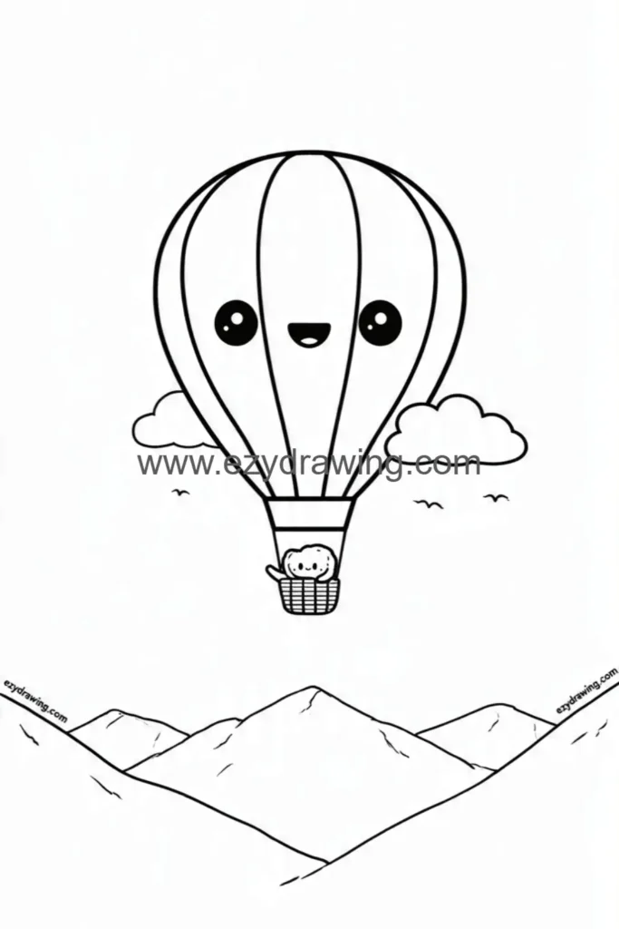 Hot Air Balloon Over Mountains 1