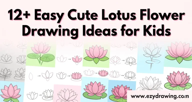 Lotus flower drawing ideas for kids featuring cute pink lotus blooms, step by step flower sketches and easy beginner tutorials.