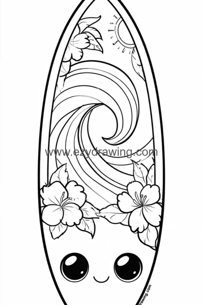 Surfboard with Ocean Wave Design 1