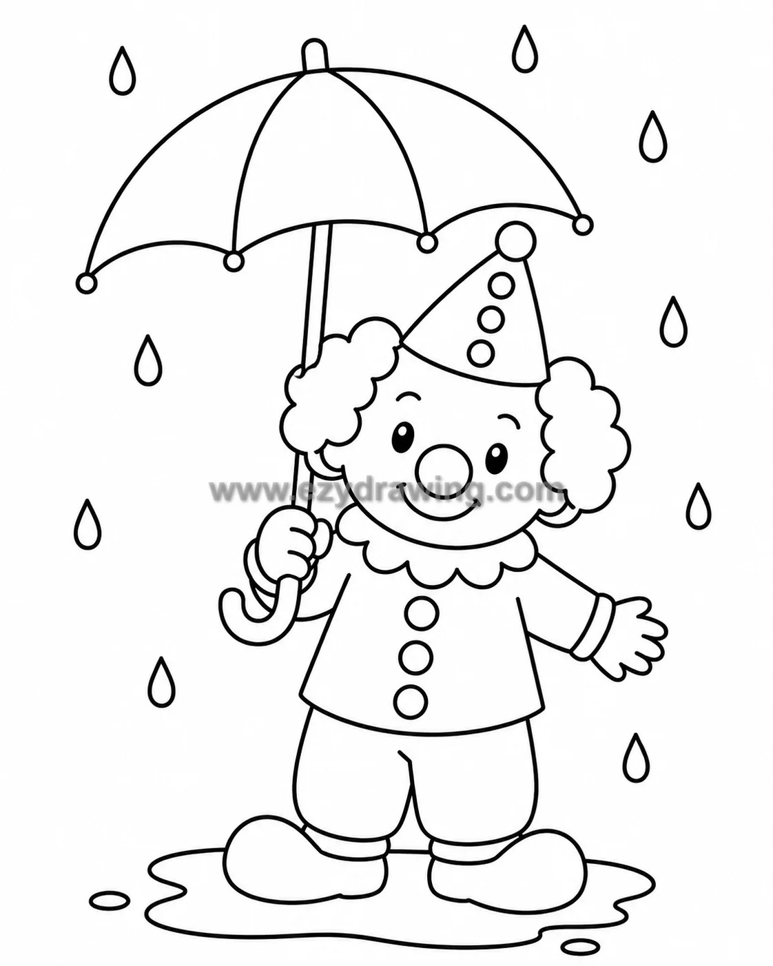 clown in the rain with umbrella