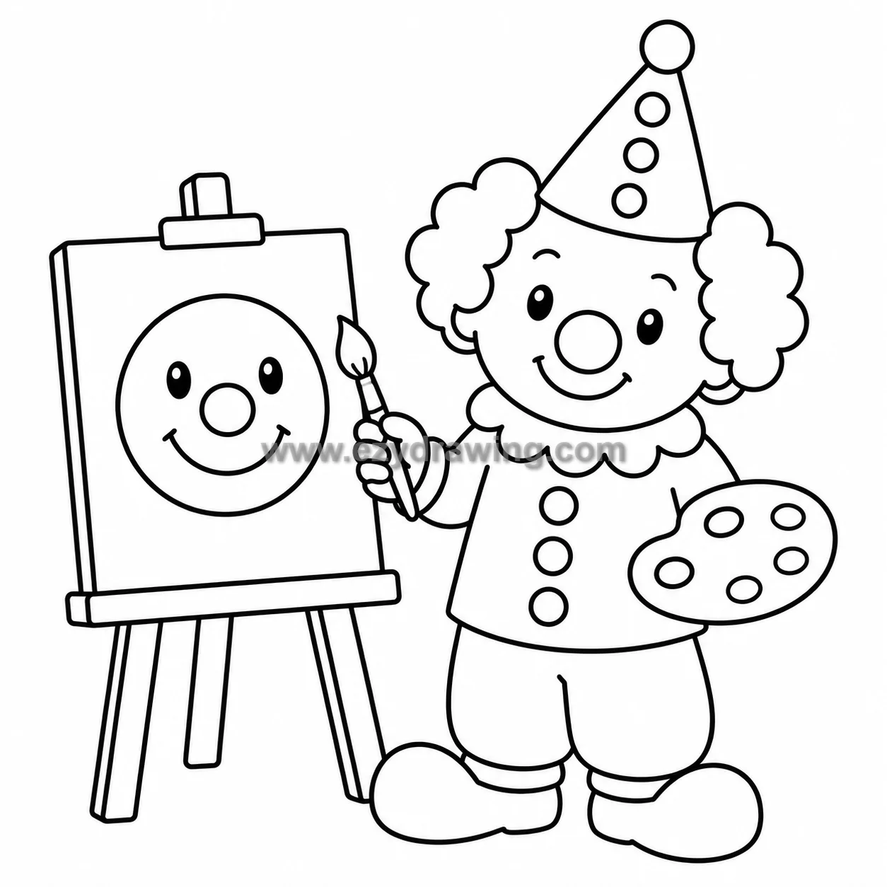 clown painter with canvas