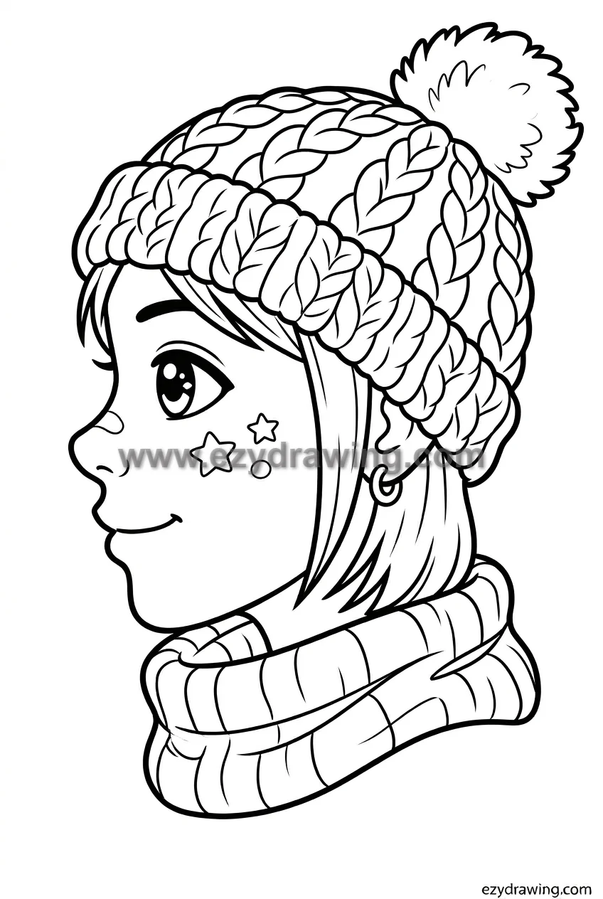 12+ Easy Cute Head Drawing Ideas for Kids 12 head with a winter beanie hat