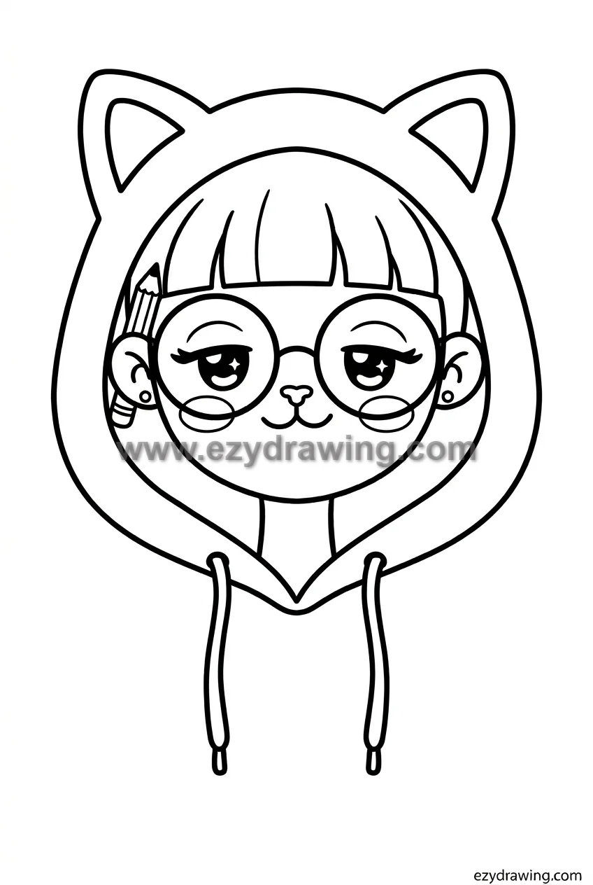 12+ Easy Cute Head Drawing Ideas for Kids 10 head with cat ear hoodie