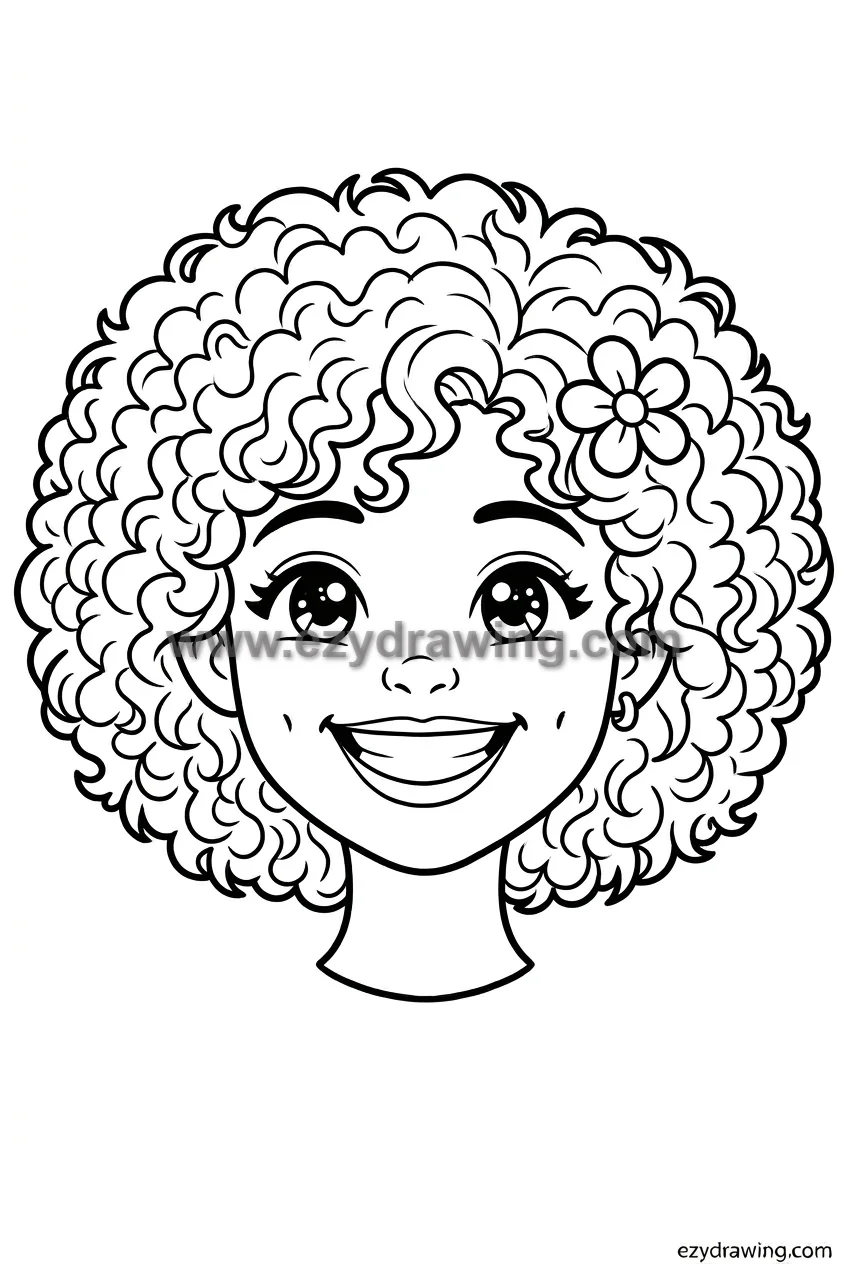 12+ Easy Cute Head Drawing Ideas for Kids 13 head with curly hair and big smile