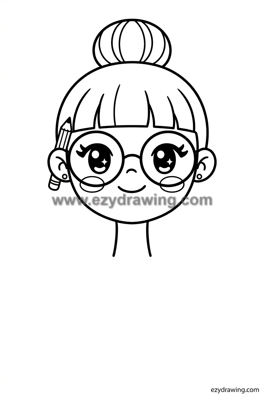 12+ Easy Cute Head Drawing Ideas for Kids 9 head with glasses and a bun
