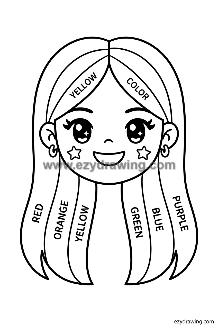 12+ Easy Cute Head Drawing Ideas for Kids 8 head with rainbow coloured hair