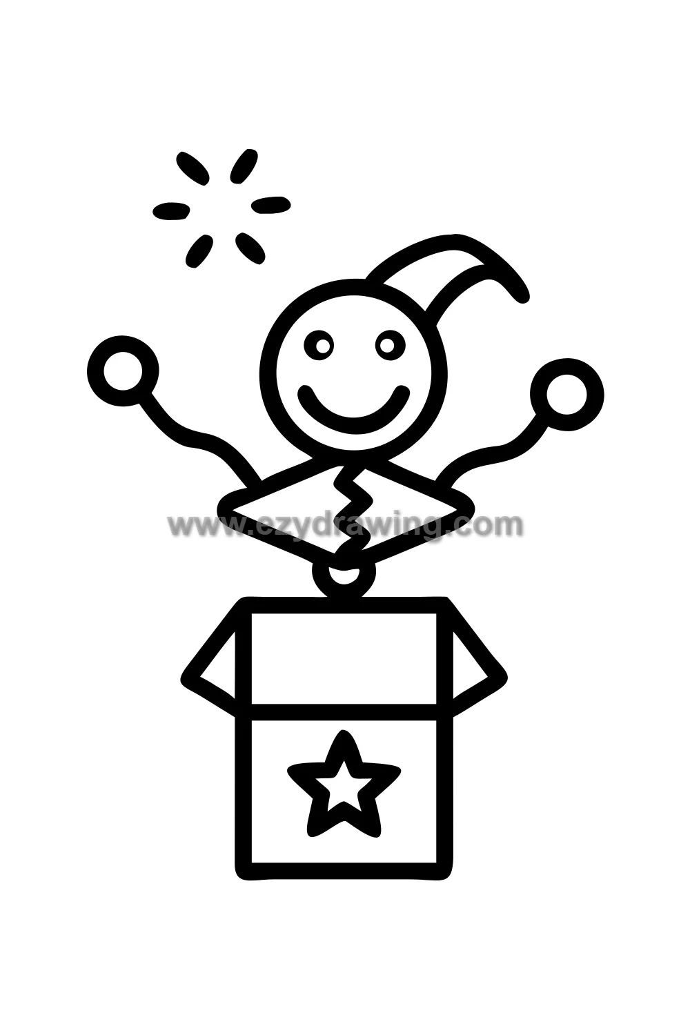 tiny clown popping from a jack in the