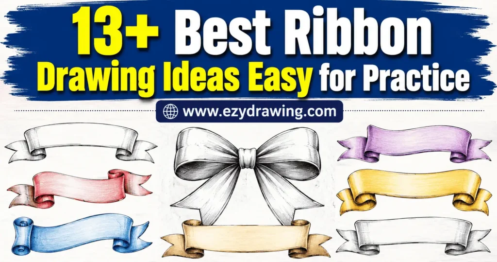 13+ Best Ribbon Drawing Ideas Easy for Practice with colorful bow and banner sketches on ezydrawing.com