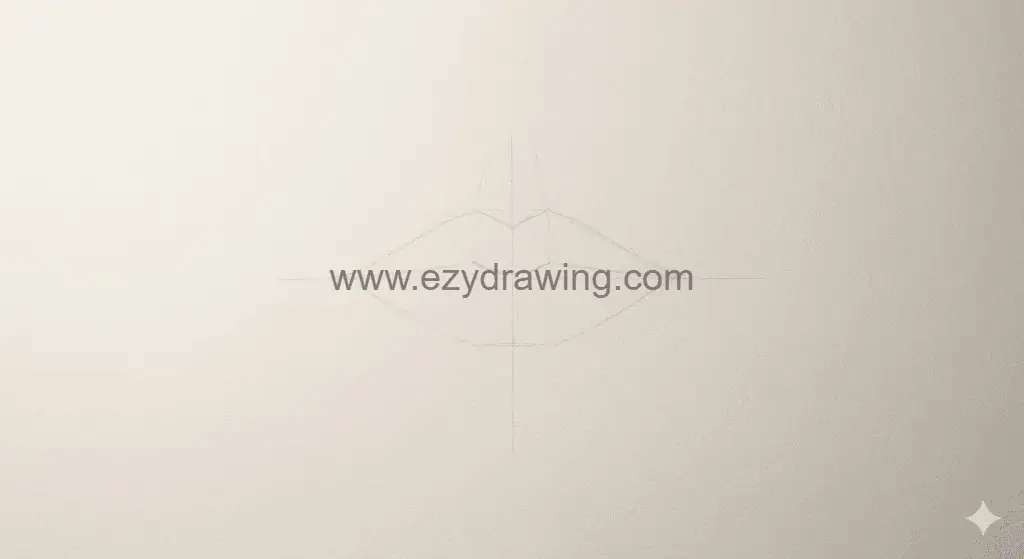 How To Draw Lips Cute Creative Drawing Guide 2 How To Draw Lips step one showing light pencil armature, center guide lines, and basic bow shape on paper.