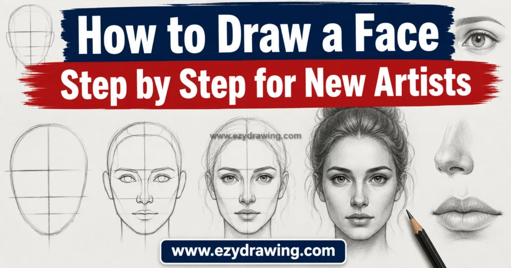 How to draw a face step by step pencil sketch guide with face proportions eyes nose lips and final portrait