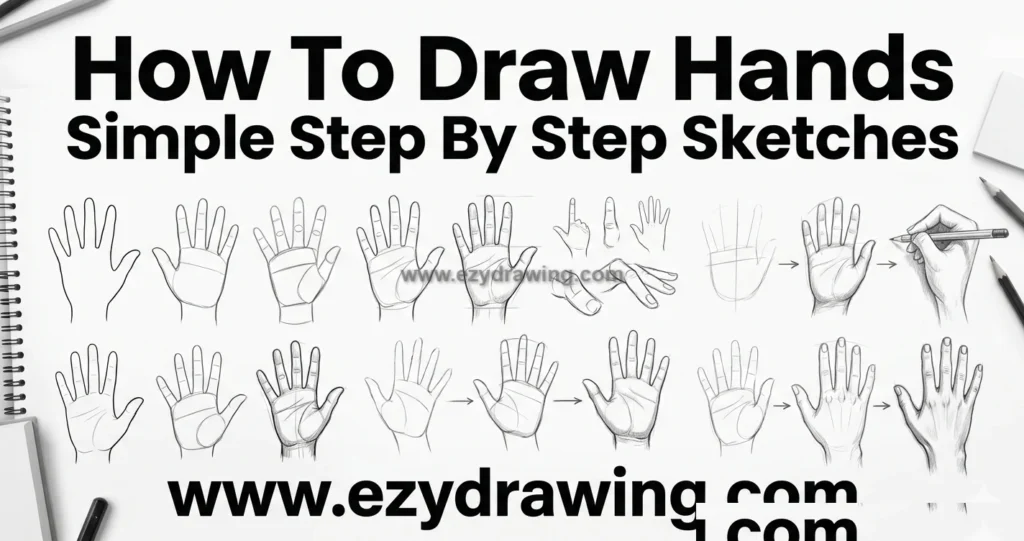 How To Draw hands Simple Step By Step Sketches 13 How to draw hands step by step pencil sketch with palm, finger outlines, arrows, and shading practice.