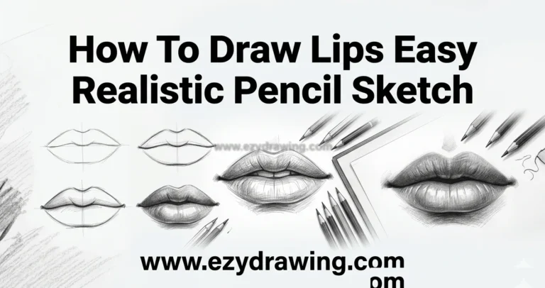 How To Draw Lips realistic pencil sketch guide with lip outlines, shading steps, drawing pencils, and final art.