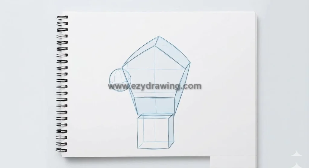 How to draw hands core structure using simple geometric shapes on a sketchbook page.