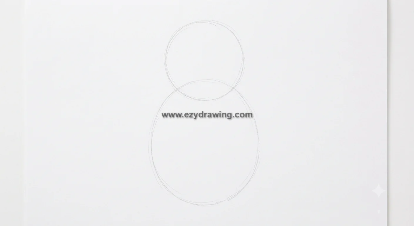 how to draw a monkey step 1 shows two light pencil circles forming the head and torso guide on white paper for a beginner sketch