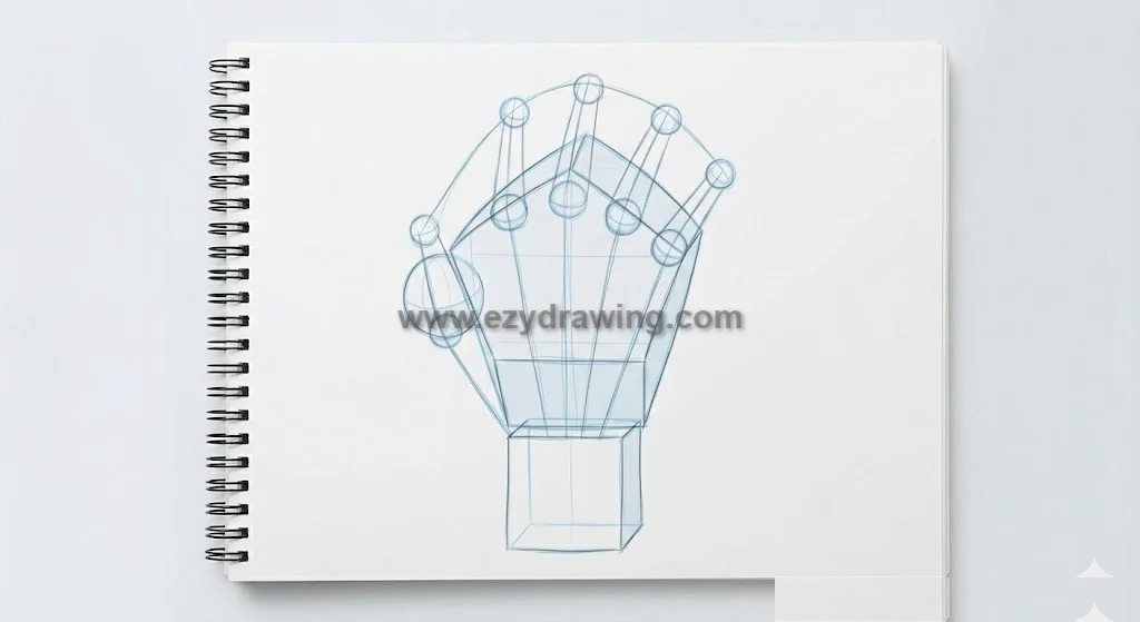 How to draw hands by mapping fingers, joints, and thumb placement with simple guide lines on sketchbook.