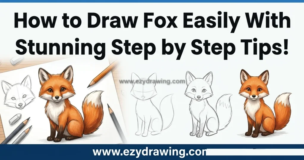 How to draw fox step by step tutorial featuring easy sketch stages, pencils, and a cute realistic fox for beginners.