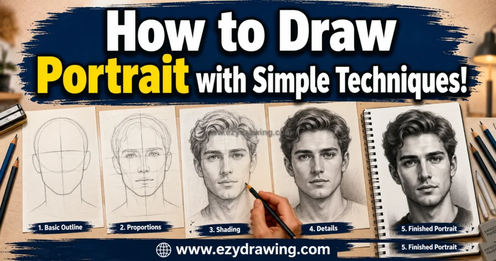 How to Draw Portrait Step By Step with Simple Techniques 13 How to Draw Portrait step by step with basic outline, proportions, shading, facial details, and a finished pencil sketch.