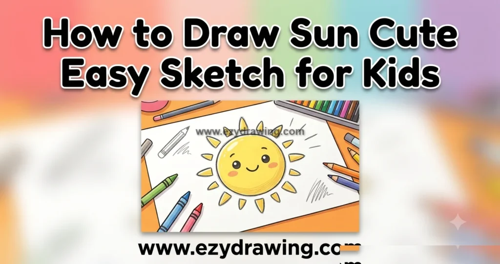 Learn how to draw sun with a cute smiling sketch, colorful pencils, simple rays, and an easy kid-friendly drawing guide.