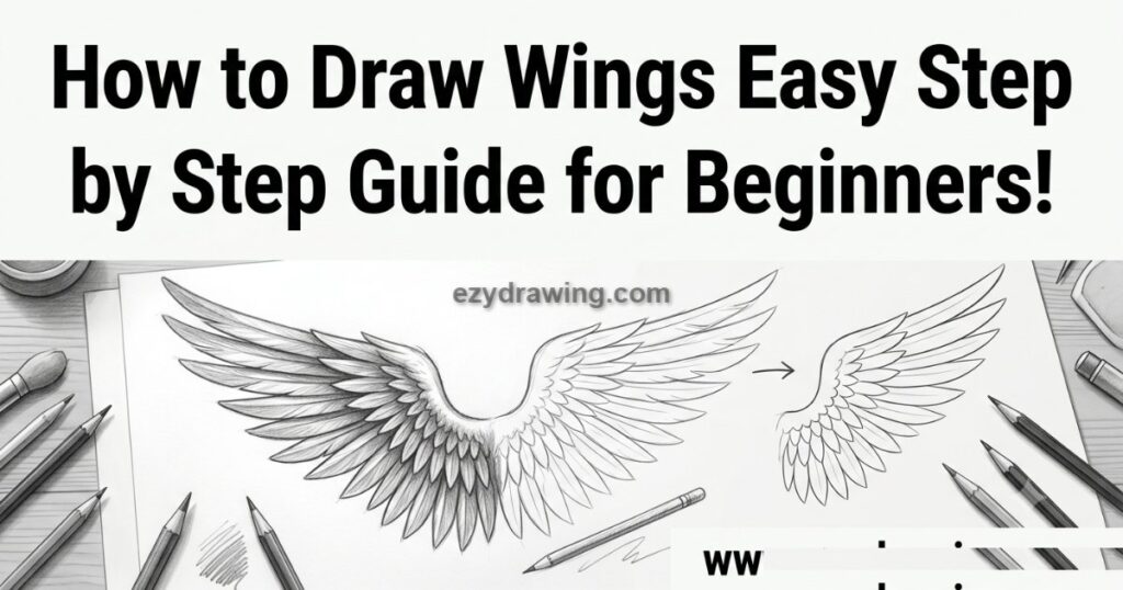 How to draw wings with easy step by step guide showing detailed feather sketches and drawing techniques for beginners.