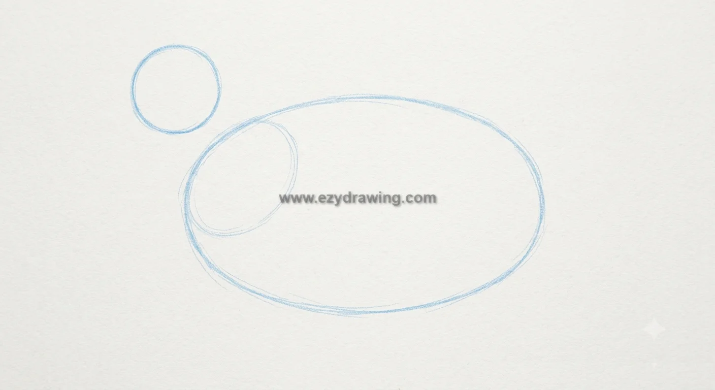 How To Draw dinosaurs Easy Step By Step for Kids 2 How To Draw dinosaurs step 1 sketch with light oval body, head circle and guide shapes on paper for easy dinosaur drawing