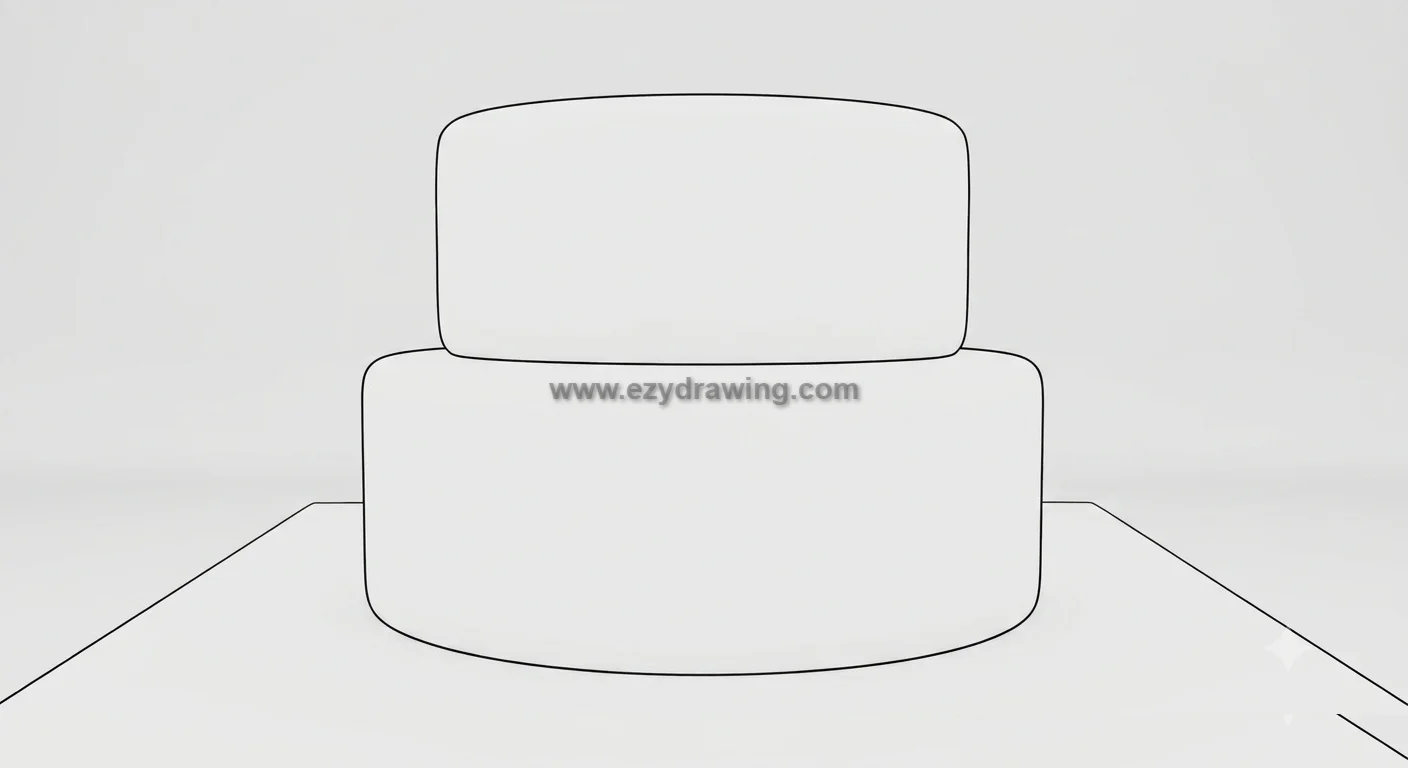 How to Draw Cake for Kids With Fun Simple Steps 2 how to draw cake using two simple stacked tiers on a flat base, shown with clean black outlines on a plain light background
