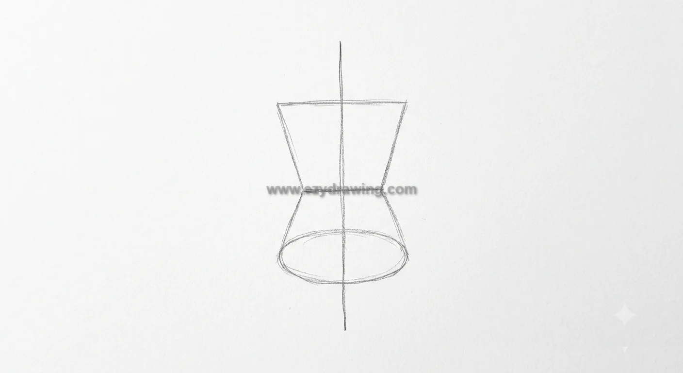 How to draw dress using simple guidelines for the bodice, narrow waist, flared skirt, curved hem, and balanced center line.
