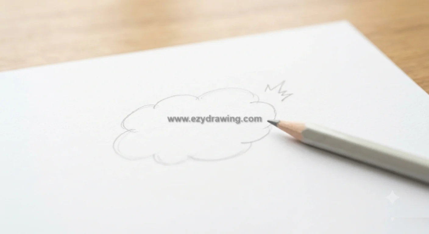 How To Draw Doodles with a pencil sketching a simple cloud shape on white paper, showing the first easy step for beginners.