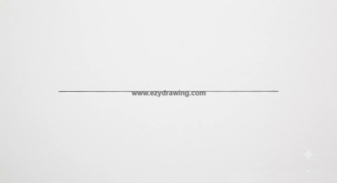 How To Draw Mouth step 1 shows a light horizontal foundation line on white paper for beginners learning mouth sketch basics.